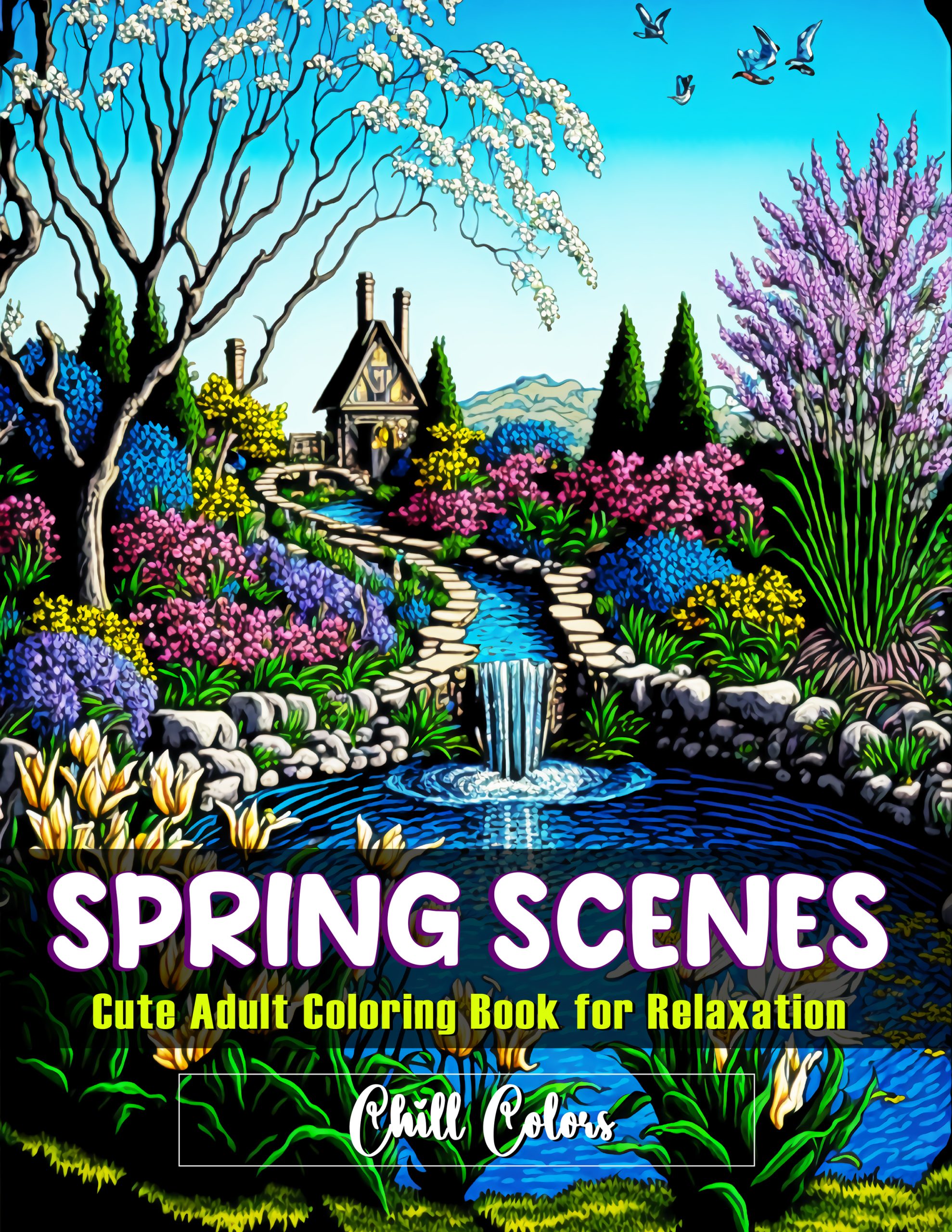 Cute Spring Scenes Coloring Book